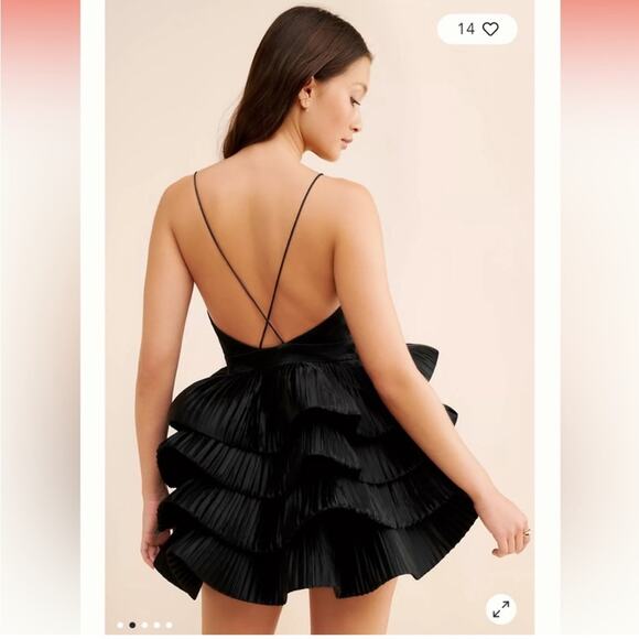 Maeve Sleeveless Tiered Mini Dress Plunging Neckline Open Back Black Size 12 - Picture 3 of 9